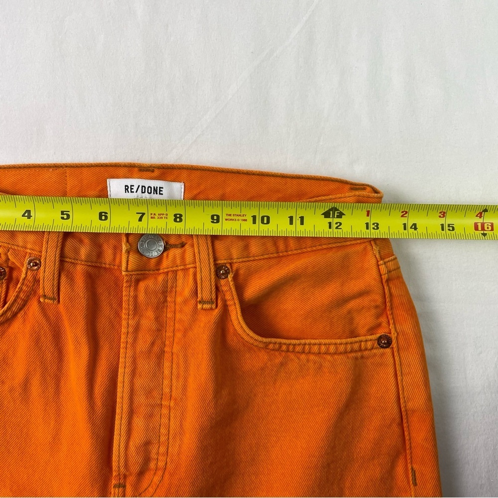 Re/Done Women's Orange Solid Cotton High Rise Raw Hem Straight Leg Jeans Size 25 - Picture 4 of 9